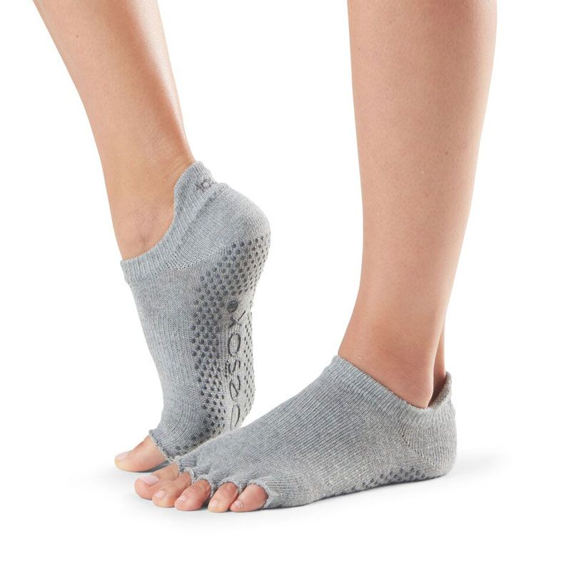 Chaussettes antidérapantes Pilates Toesox® Half Toe Lowrise Herther Grey | Chaussettes toesox