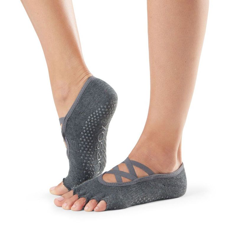 Chaussettes Pilates Toesox® Half Toe Elle Charcoal Grey | Chaussettes antidérapantes Pilates