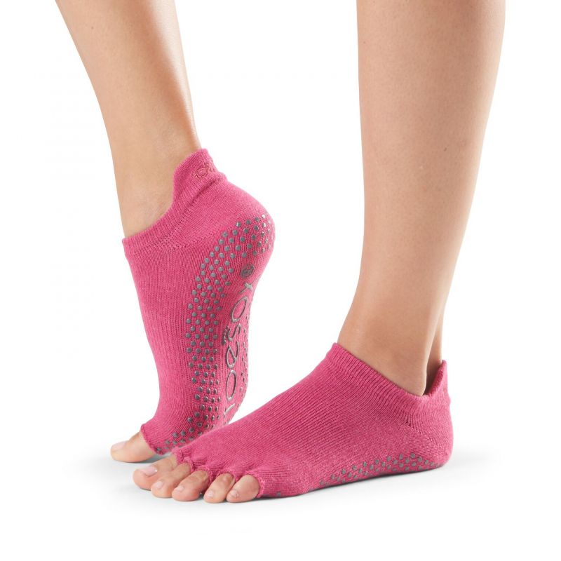 Chaussettes antidérapantes Toesox® Half Toe Lowrise Raspberry | Chaussettes antidérapantes