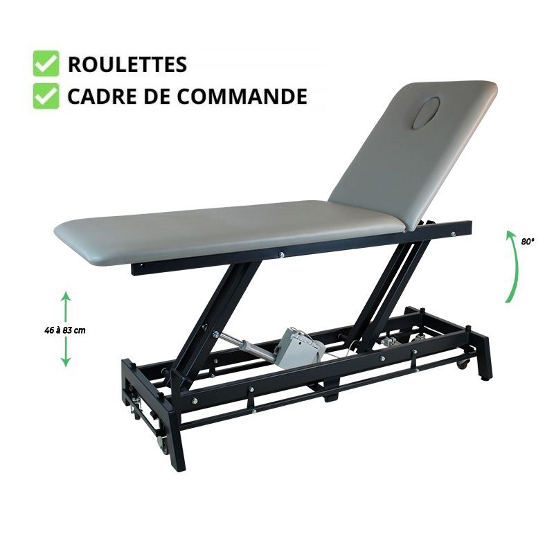 Table de massage DESIGN KINEXO GLÉNAN 2 plans châssis gris foncé Cendre roulette et cadre de commande Table de massage DESIGN KINEXO GLÉNAN 2 plans châssis gris foncé Cendre roulette et cadre de commande