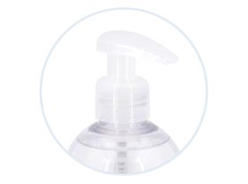 Pompe pour crème de massage neutre ou Hypergliss 1L dans une forme graphique ronde avec un liseret bleu clair