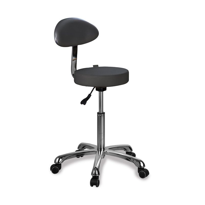 Tabouret à roulettes et dossier Basic vue de 3/4
