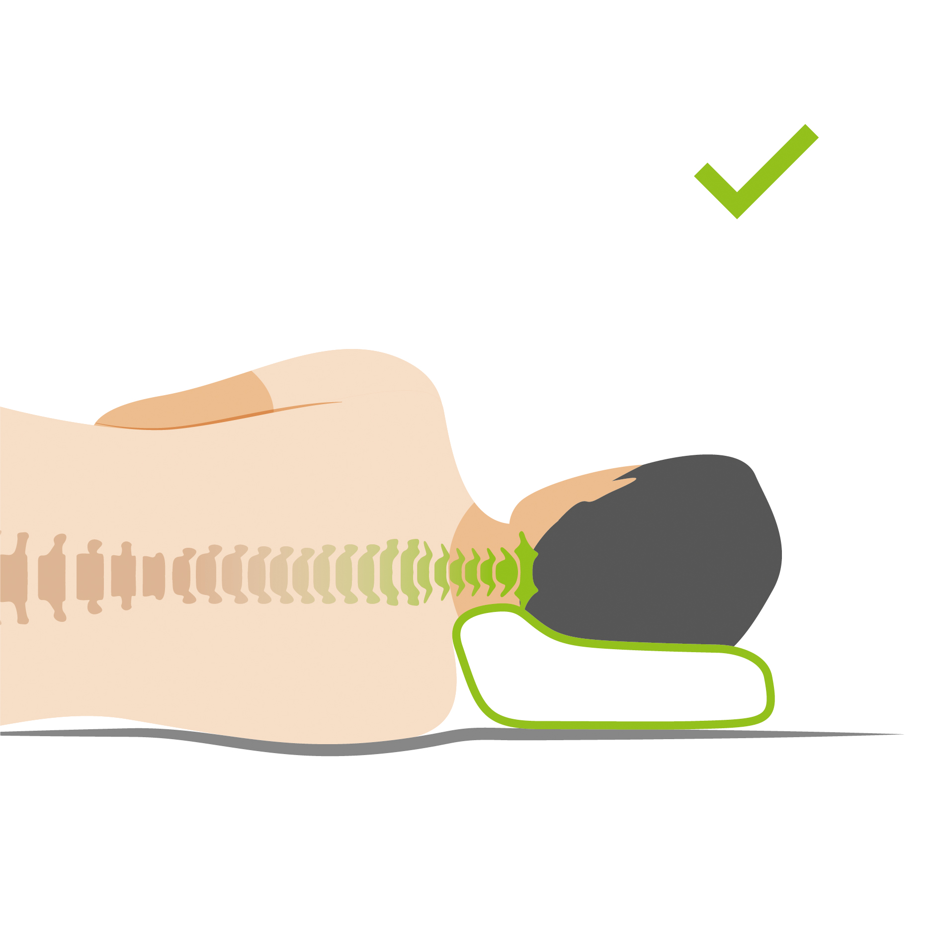 schéma positionnement correct de l'oreiller - vertèbres