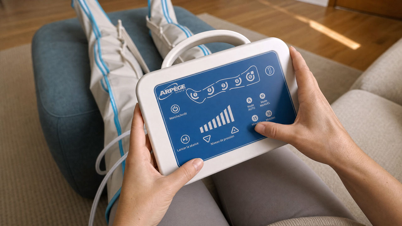 Utilisation de l'écran de l'appareil de drainage lymphatique Veino 5 Arpège Santé®