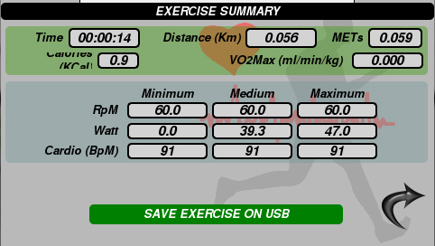 Interface exercice en cours avec le vélo ergomètre Runner 700T